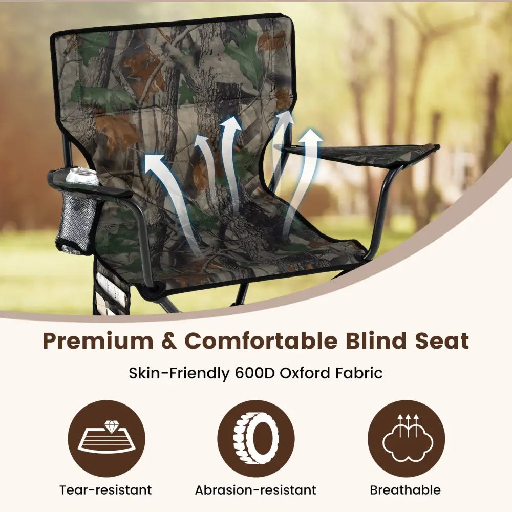 360° Swivel Hunting Chair Portable Foldable with Mesh Cup Holder and Storage Pockets-Green - Green - Camping Furniture