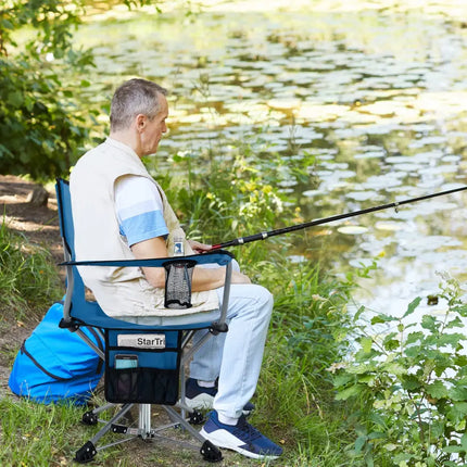 360° Swivel Hunting Chair Portable Foldable Hunting Chair with Mesh Cup Holder and Storage Pockets-Blue - Blue