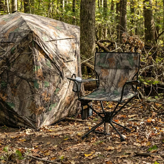 360° Swivel Hunting Chair Portable Foldable with Mesh Cup Holder and Storage Pockets-Green - Green - Camping Furniture