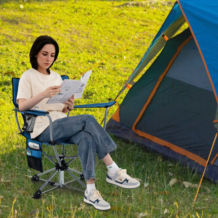 360° Swivel Hunting Chair Portable Foldable Hunting Chair with Mesh Cup Holder and Storage Pockets-Blue - Blue