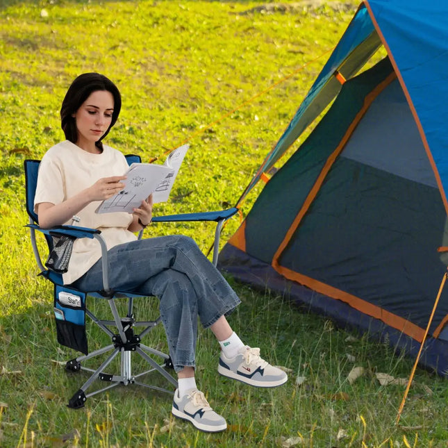 360° Swivel Hunting Chair Portable Foldable Hunting Chair with Mesh Cup Holder and Storage Pockets-Blue - Blue