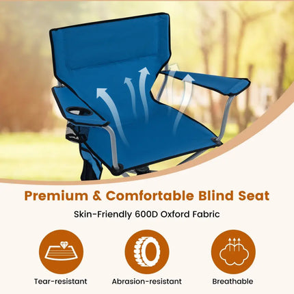 360° Swivel Hunting Chair Portable Foldable Hunting Chair with Mesh Cup Holder and Storage Pockets-Blue - Blue