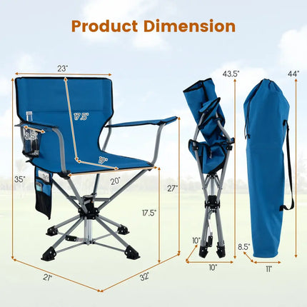 360° Swivel Hunting Chair Portable Foldable Hunting Chair with Mesh Cup Holder and Storage Pockets-Blue - Blue