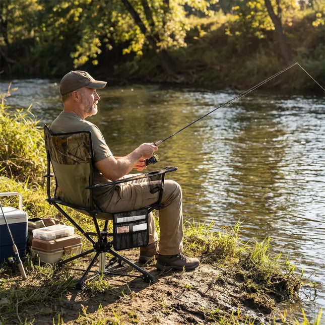 360° Swivel Hunting Chair Portable Foldable with Mesh Cup Holder and Storage Pockets-Green - Green - Camping Furniture