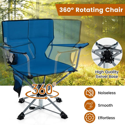 360° Swivel Hunting Chair Portable Foldable Hunting Chair with Mesh Cup Holder and Storage Pockets-Blue - Blue