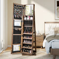 360° Swivel Jewelry Armoire Standing Jewelry Organizer with Full Length Mirror and Back Shelves-Rustic Brown - Rustic
