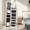 360° Swivel Jewelry Armoire Standing Jewelry Organizer with Full Length Mirror and Back Shelves-White - White - Jewelry
