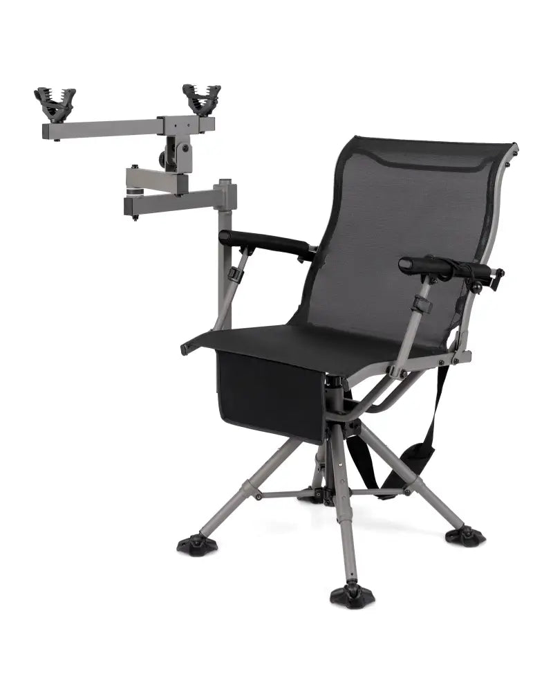 360° Swivel Portable Hunting Chair with Adjustable Legs and Armrests-Black - Black - Camping Furniture