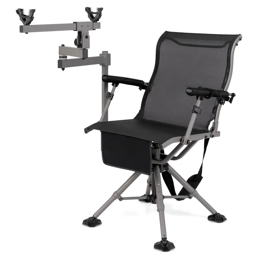 360° Swivel Portable Hunting Chair with Adjustable Legs and Armrests-Black - Black - Camping Furniture