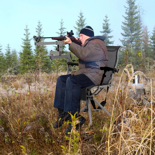360° Swivel Portable Hunting Chair with Adjustable Legs and Armrests-Black - Black - Camping Furniture