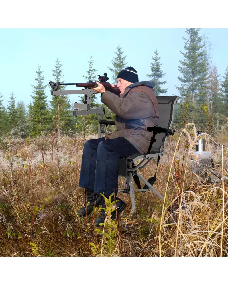 360° Swivel Portable Hunting Chair with Adjustable Legs and Armrests-Black - Black - Camping Furniture