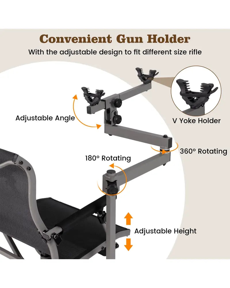360° Swivel Portable Hunting Chair with Adjustable Legs and Armrests-Black - Black - Camping Furniture