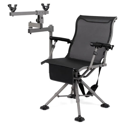 360° Swivel Portable Hunting Chair with Adjustable Legs and Armrests-Black - Black - Camping Furniture