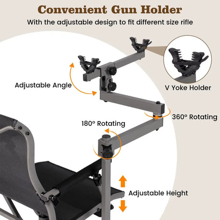 360° Swivel Portable Hunting Chair with Adjustable Legs and Armrests-Black - Black - Camping Furniture