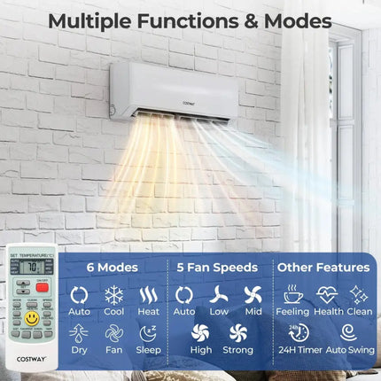 36000 BTU 2 Zone 23 SEER2 Mini Split Air Conditioner Wifi Enabled with Heat Pump-7K + 12K Costway