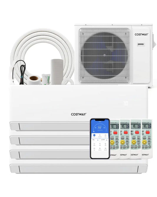 36000 BTU 4 Zone 23 SEER2 Mini Split Air Conditioner Wifi Enabled with Heat Pump-7K + 9K + 12K + 18K - White - 4 Zone