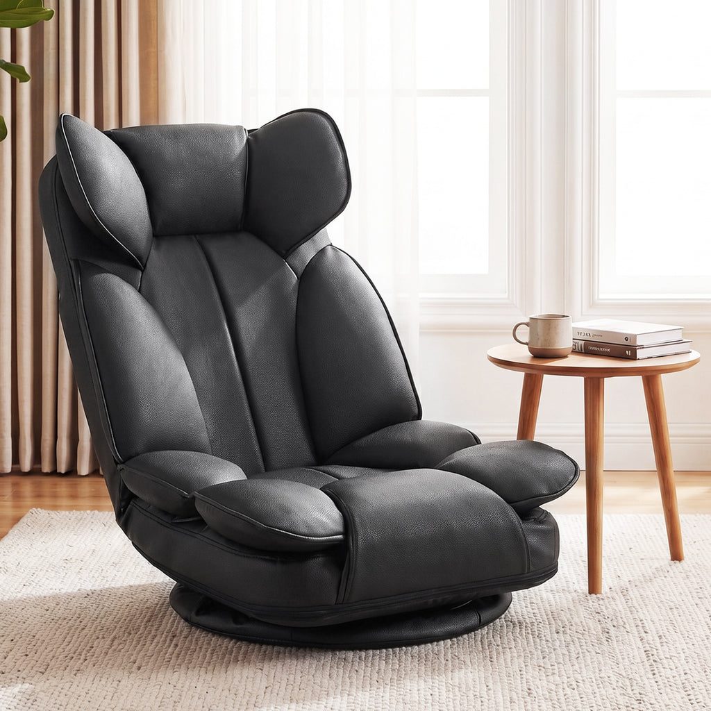 360 Degree Swivel Floor Gaming Chair with 6-Position Adjustable Backrest and Sponge Filling-Black