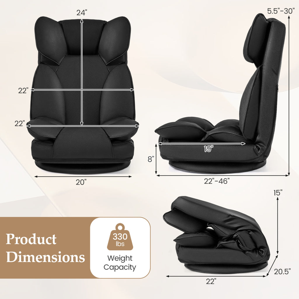 360 Degree Swivel Floor Gaming Chair with 6-Position Adjustable Backrest and Sponge Filling-Black