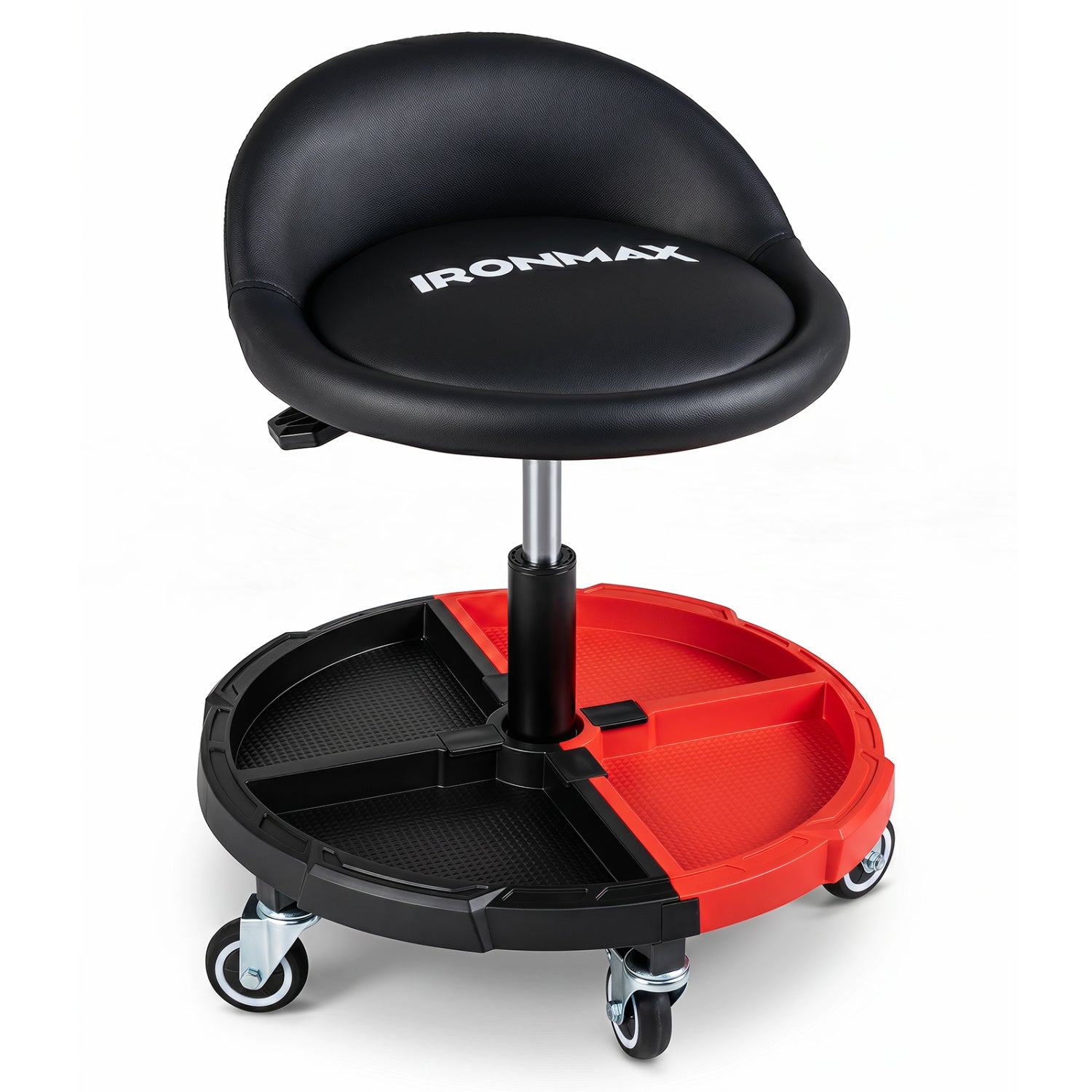 360° Rolling Mechanic Stool with 1 Tool Storage Tray-Red