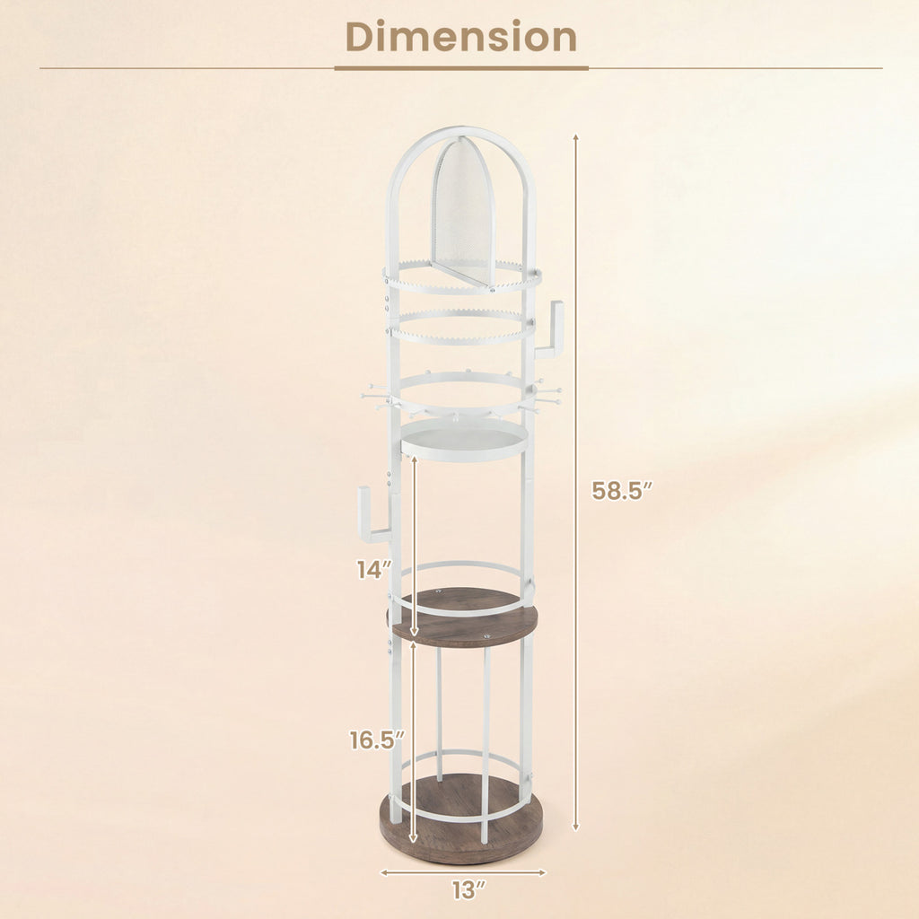 360° Rotating Floor Jewelry Storage Rack with 3 Shelves-Gray