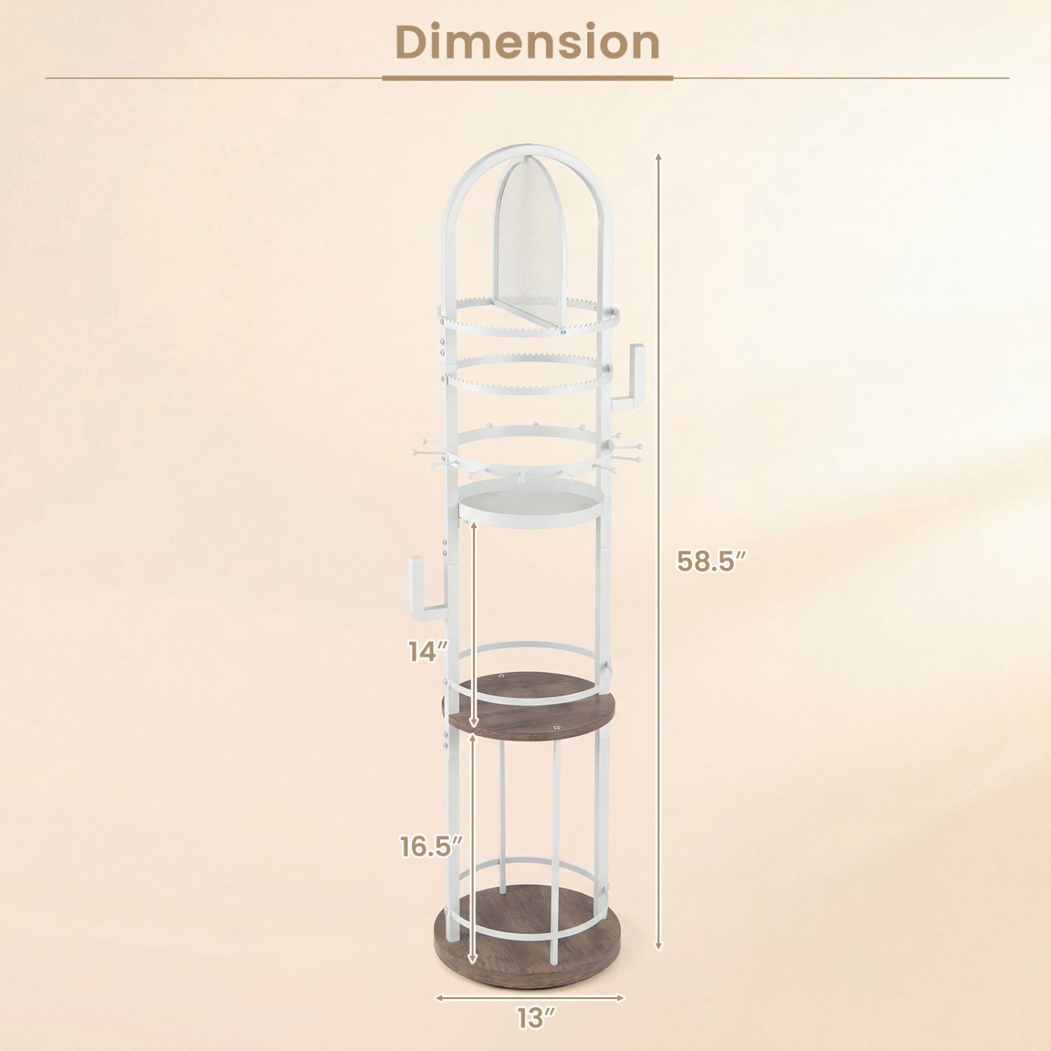 360° Rotating Floor Jewelry Storage Rack with 3 Shelves-Gray