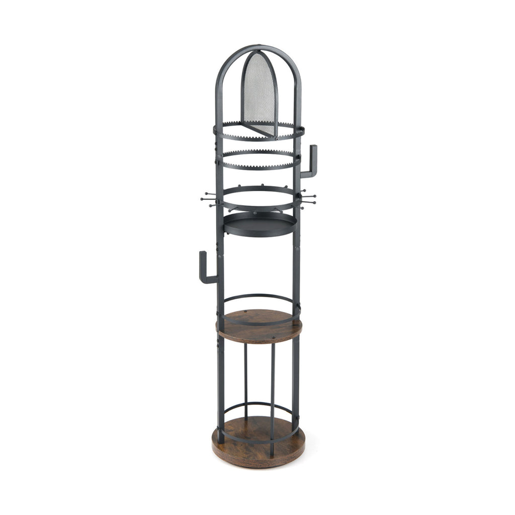 360° Rotating Floor Jewelry Storage Rack with 3 Shelves-Rustic Brown