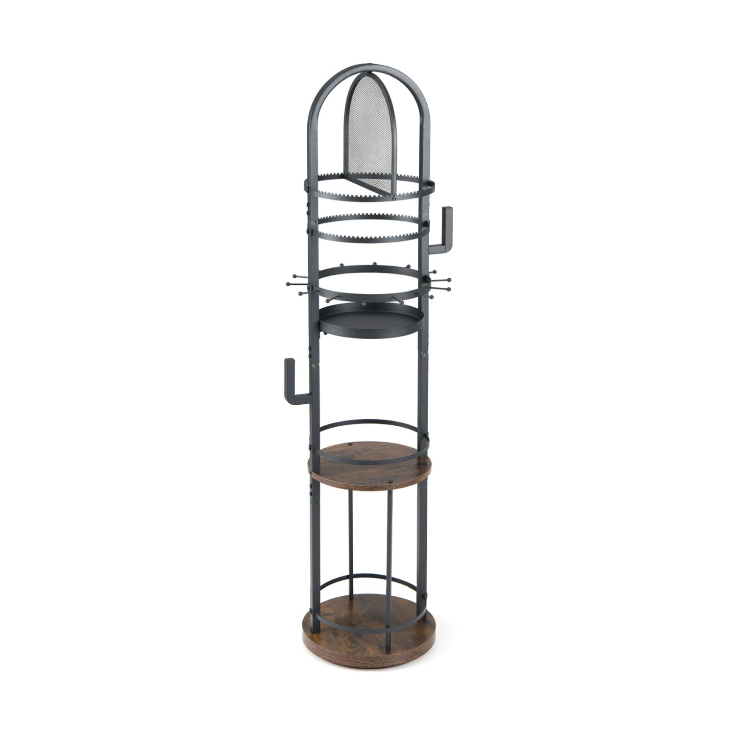 360° Rotating Floor Jewelry Storage Rack with 3 Shelves-Rustic Brown