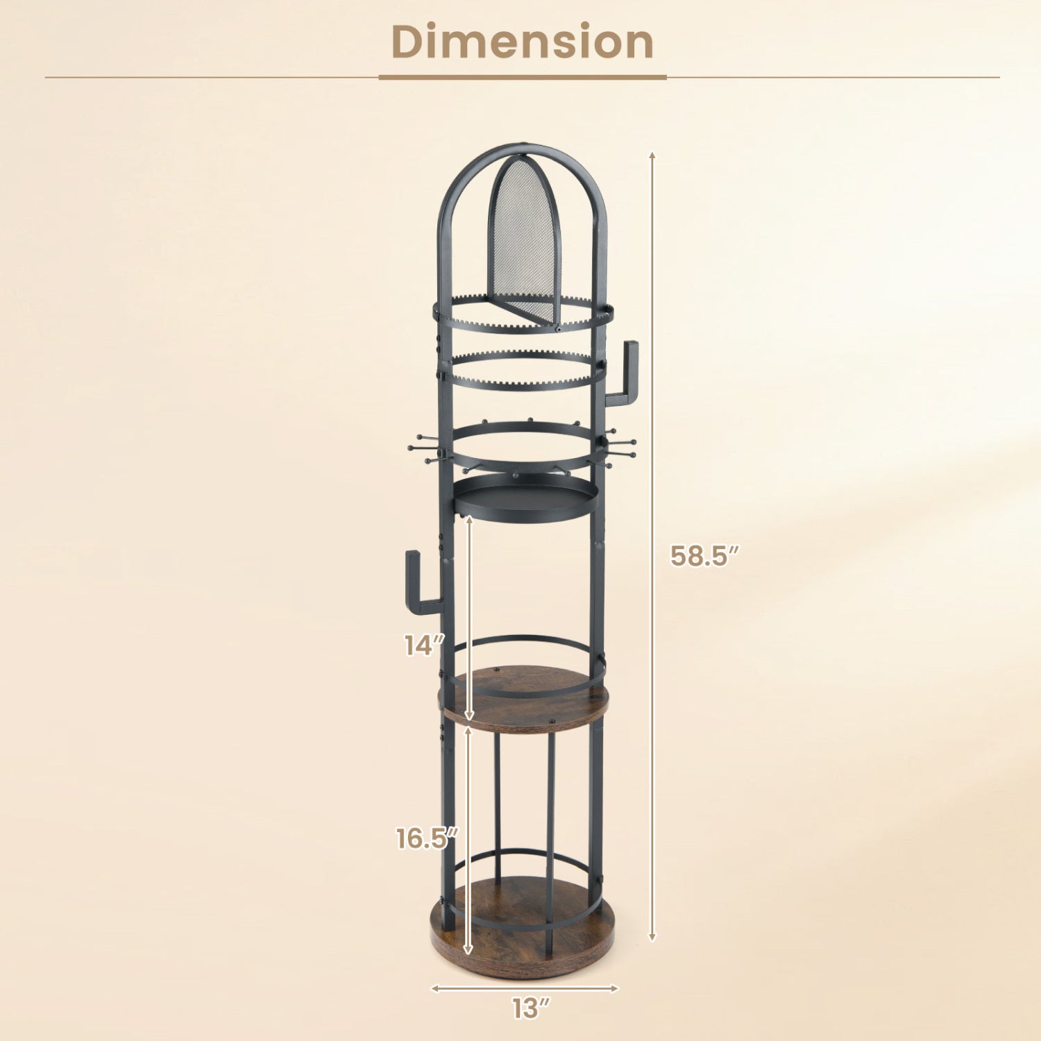 360° Rotating Floor Jewelry Storage Rack with 3 Shelves-Rustic Brown