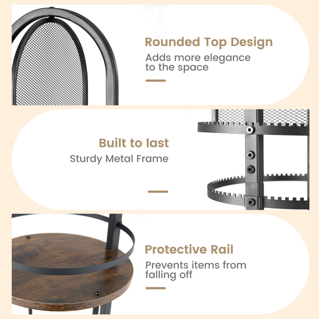 360° Rotating Floor Jewelry Storage Rack with 3 Shelves-Rustic Brown