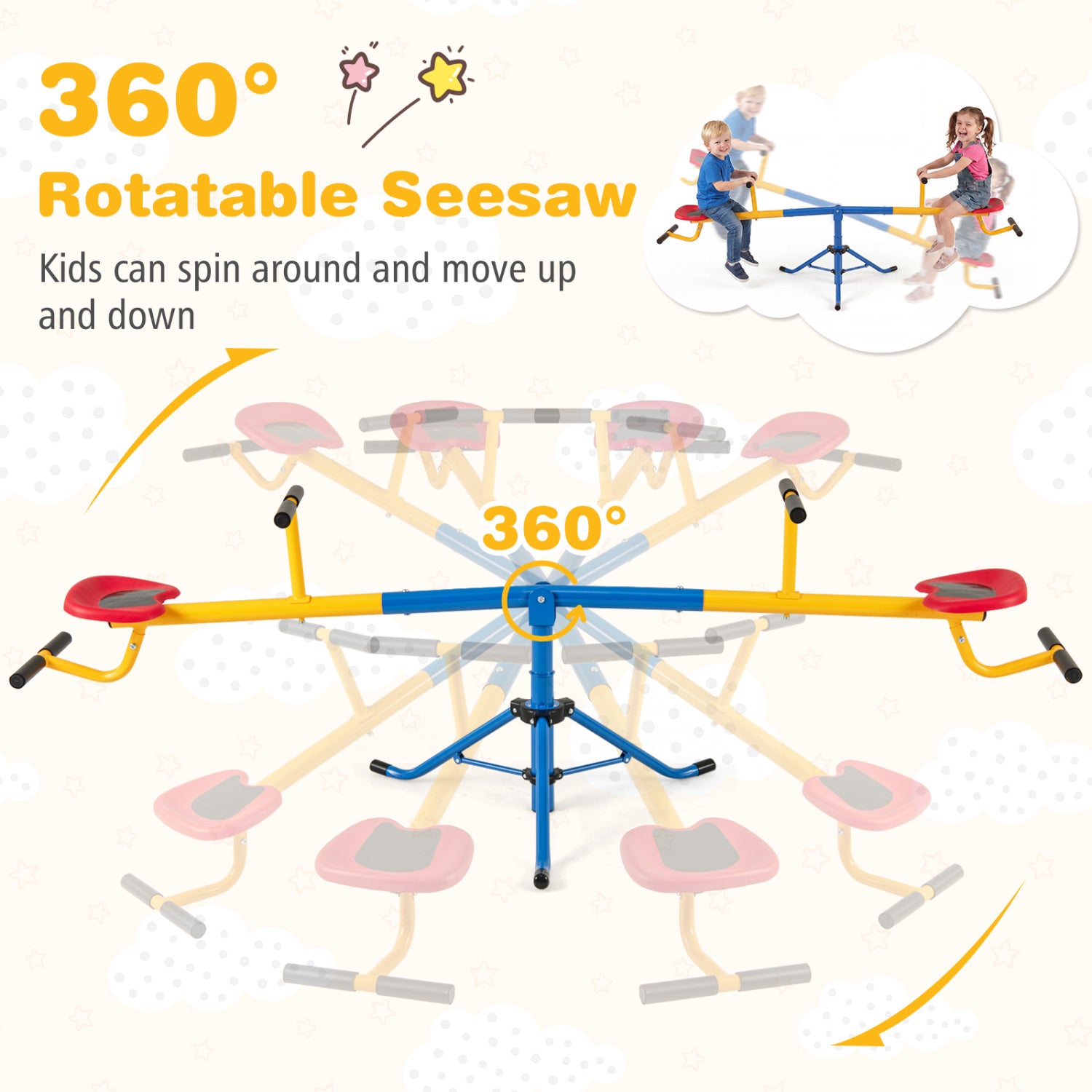 Balançoire à bascule pivotante à 360° pour enfants, équipement de terrain de jeu