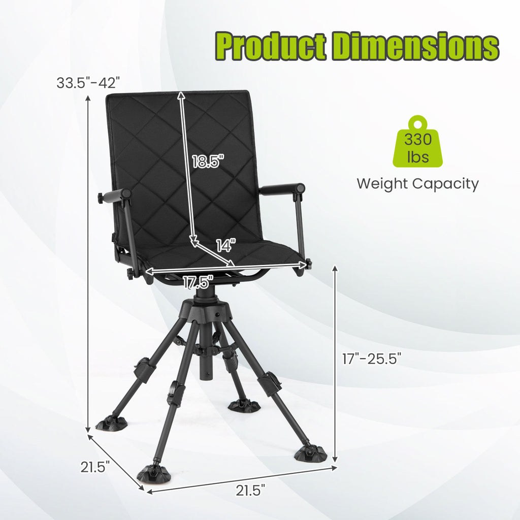 360° Silent Swivel Hunting Seat with 5-Level Adjustable-Black