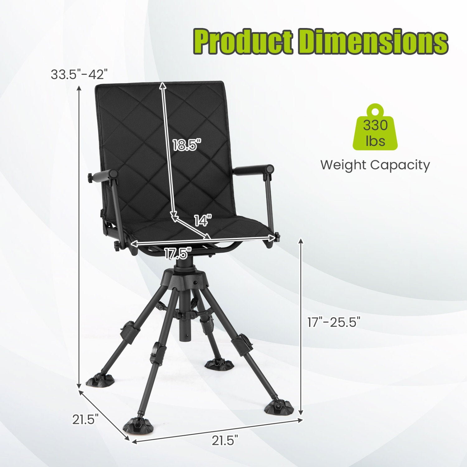 360° Silent Swivel Hunting Seat with 5-Level Adjustable-Black