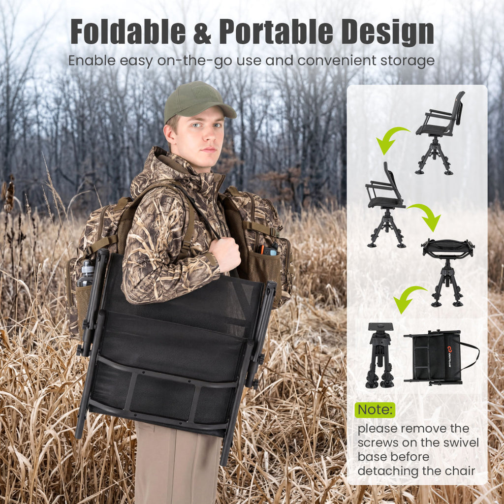 360° Silent Swivel Hunting Seat with 5-Level Adjustable-Black