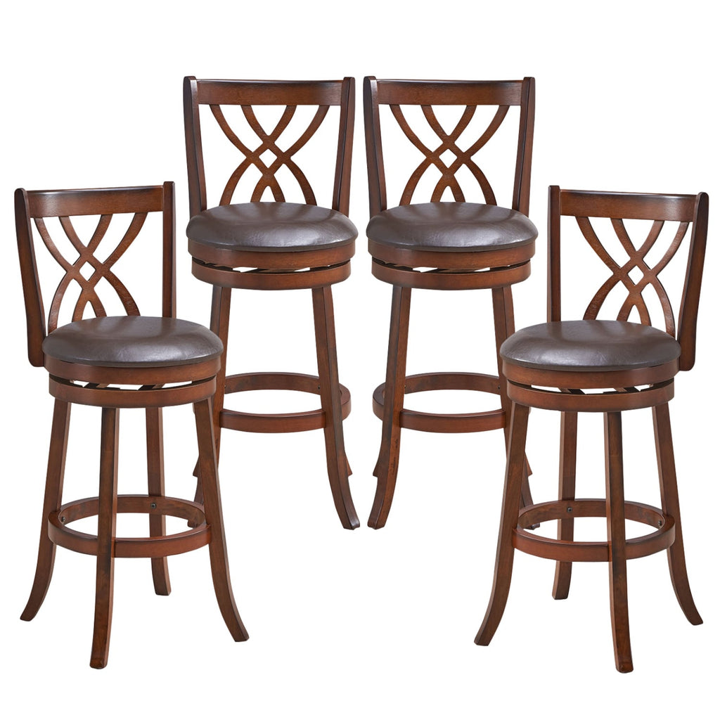 360° Swivel Counter Height Chairs with PU Leather Cushioned Seat and Footrests-30 inches