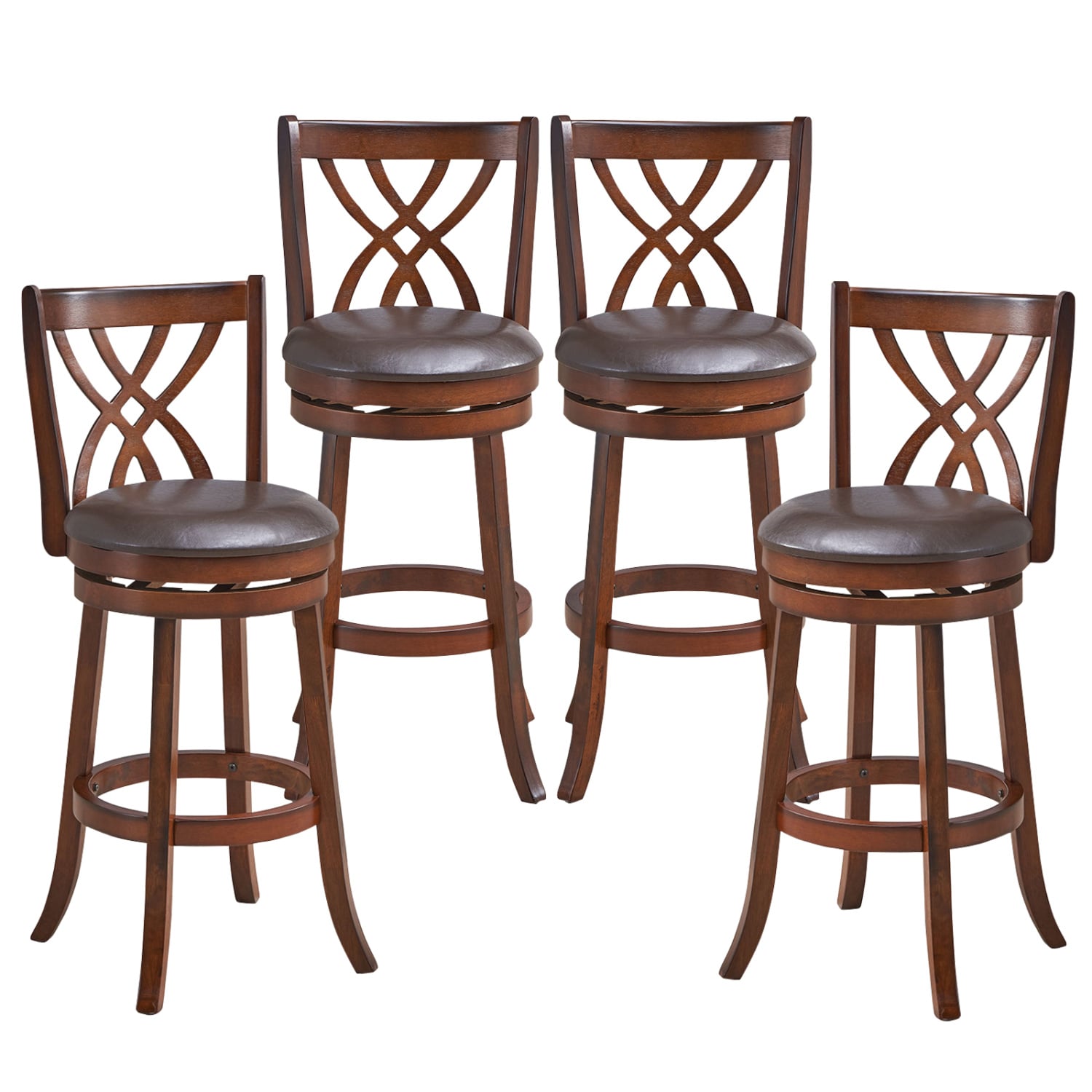 360° Swivel Counter Height Chairs with PU Leather Cushioned Seat and Footrests-30 inches