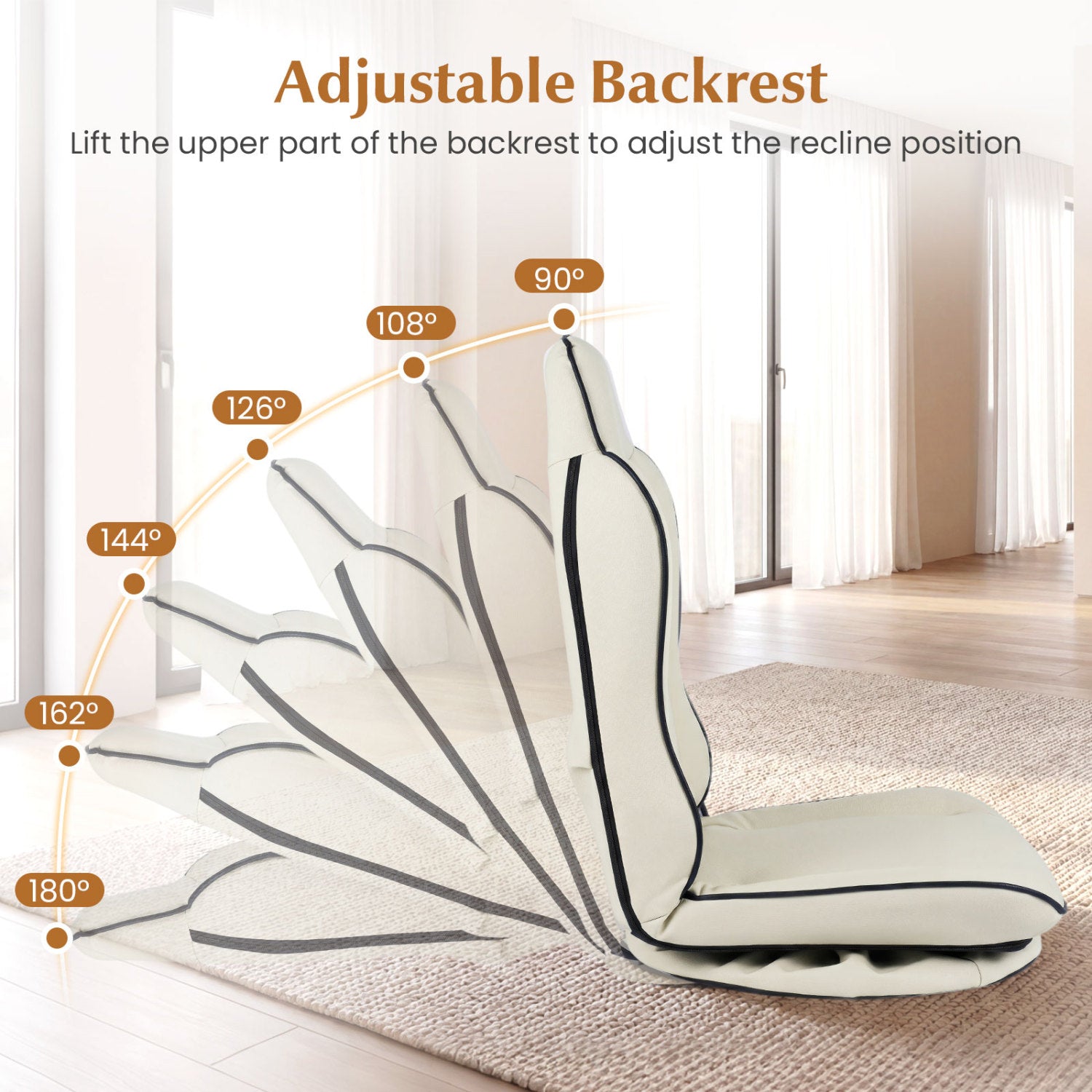360° Swivel Floor Gaming Chair with 5-Level Adjustable Backrest-Beige