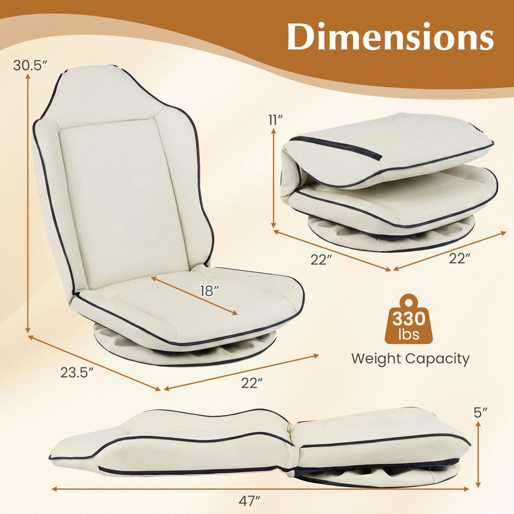 360° Swivel Floor Gaming Chair with 5-Level Adjustable Backrest-Beige