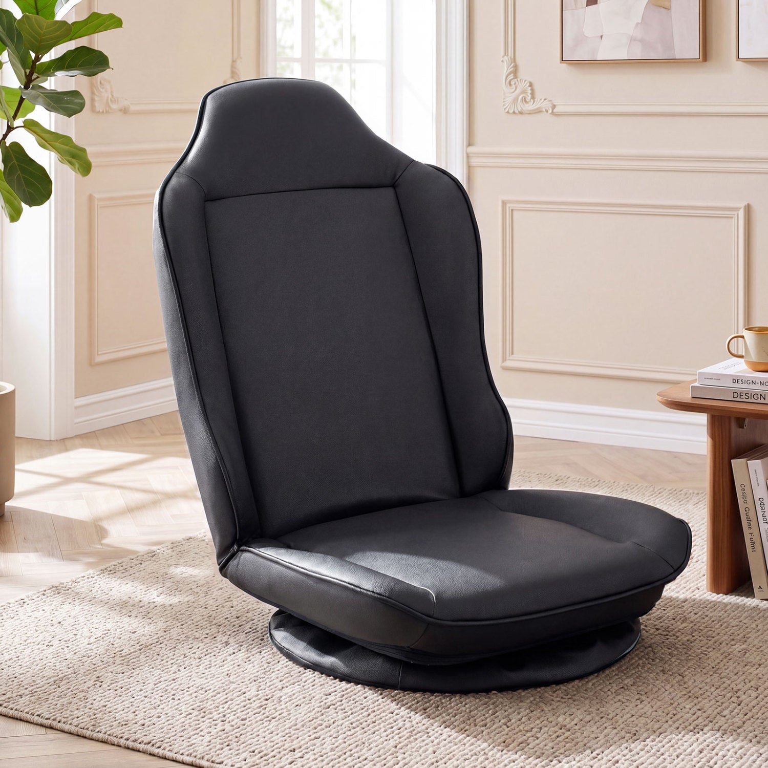 360° Swivel Floor Gaming Chair with 5-Level Adjustable Backrest-Black