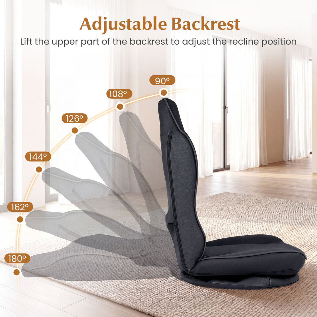 360° Swivel Floor Gaming Chair with 5-Level Adjustable Backrest-Black
