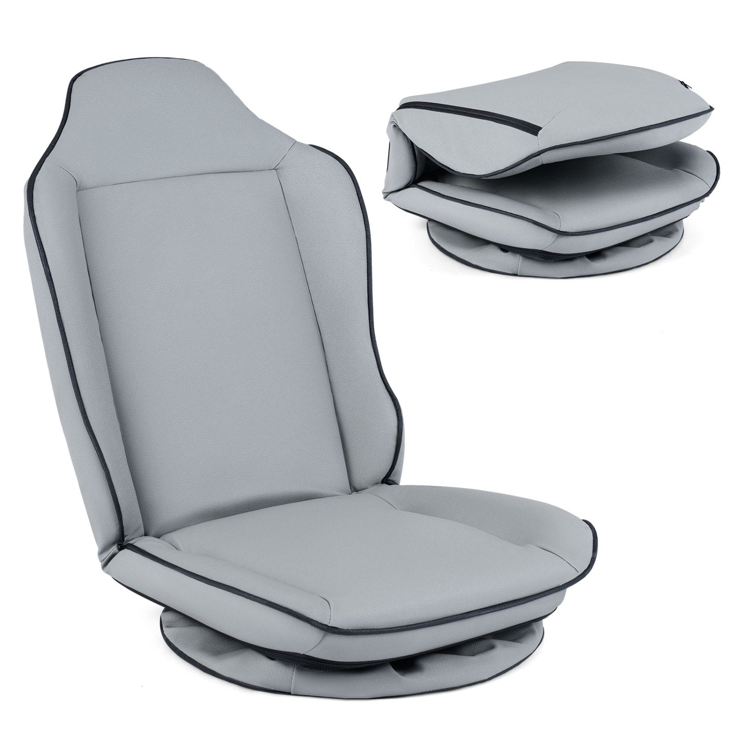 360° Swivel Floor Gaming Chair with 5-Level Adjustable Backrest-Gray