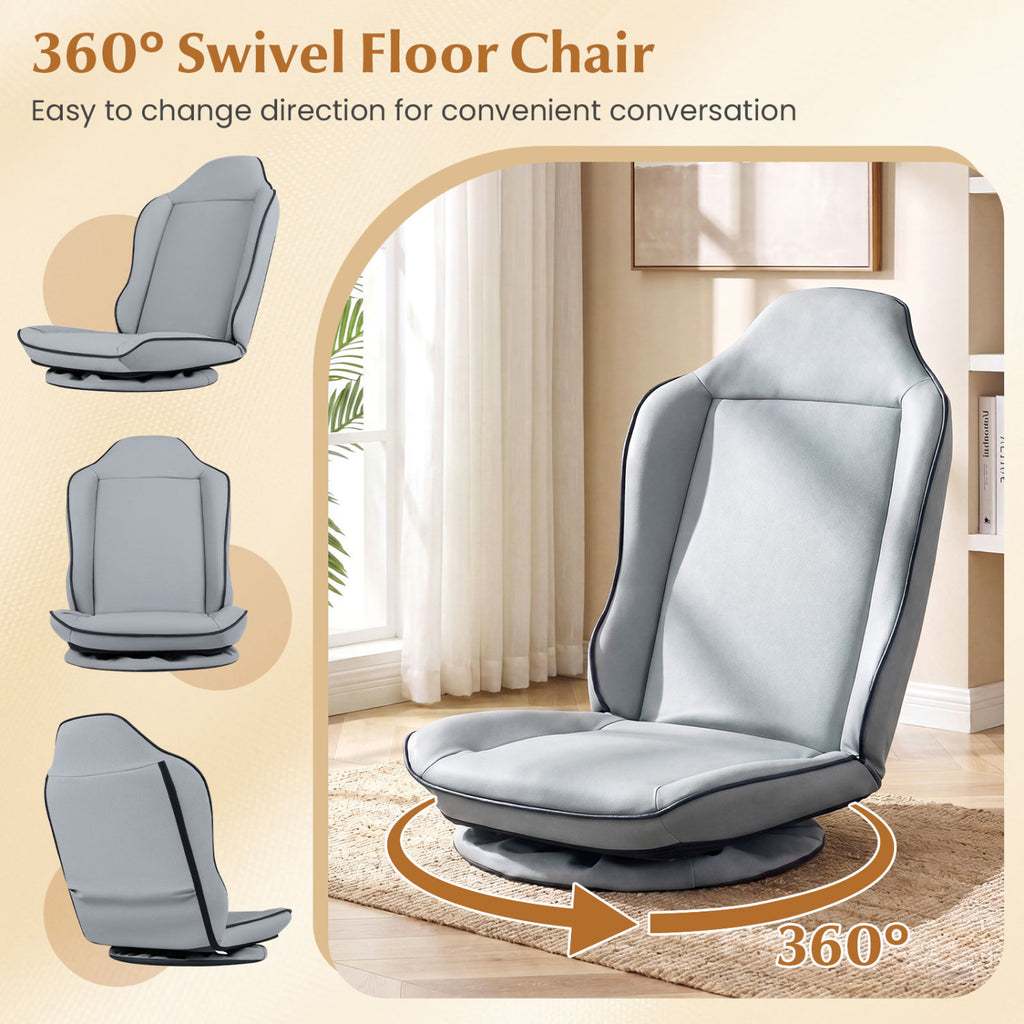 360° Swivel Floor Gaming Chair with 5-Level Adjustable Backrest-Gray