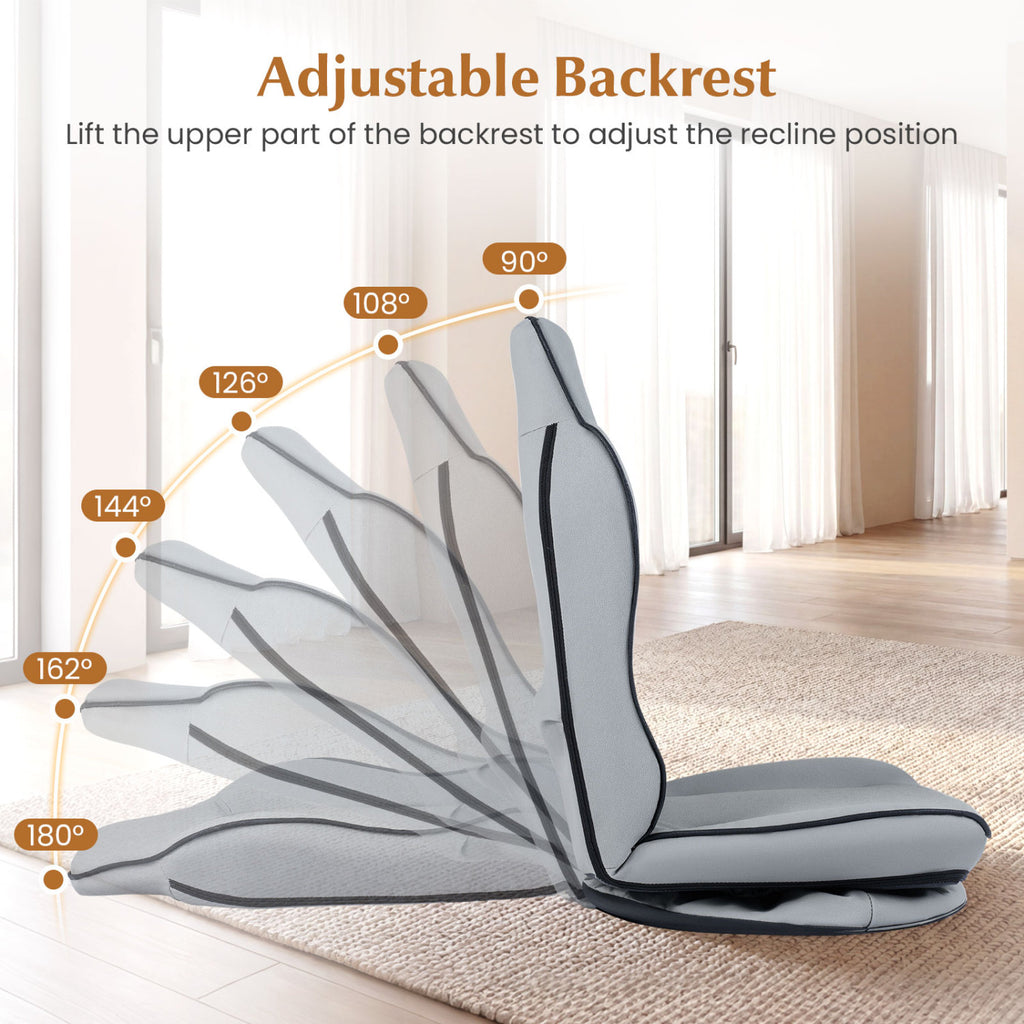 360° Swivel Floor Gaming Chair with 5-Level Adjustable Backrest-Gray