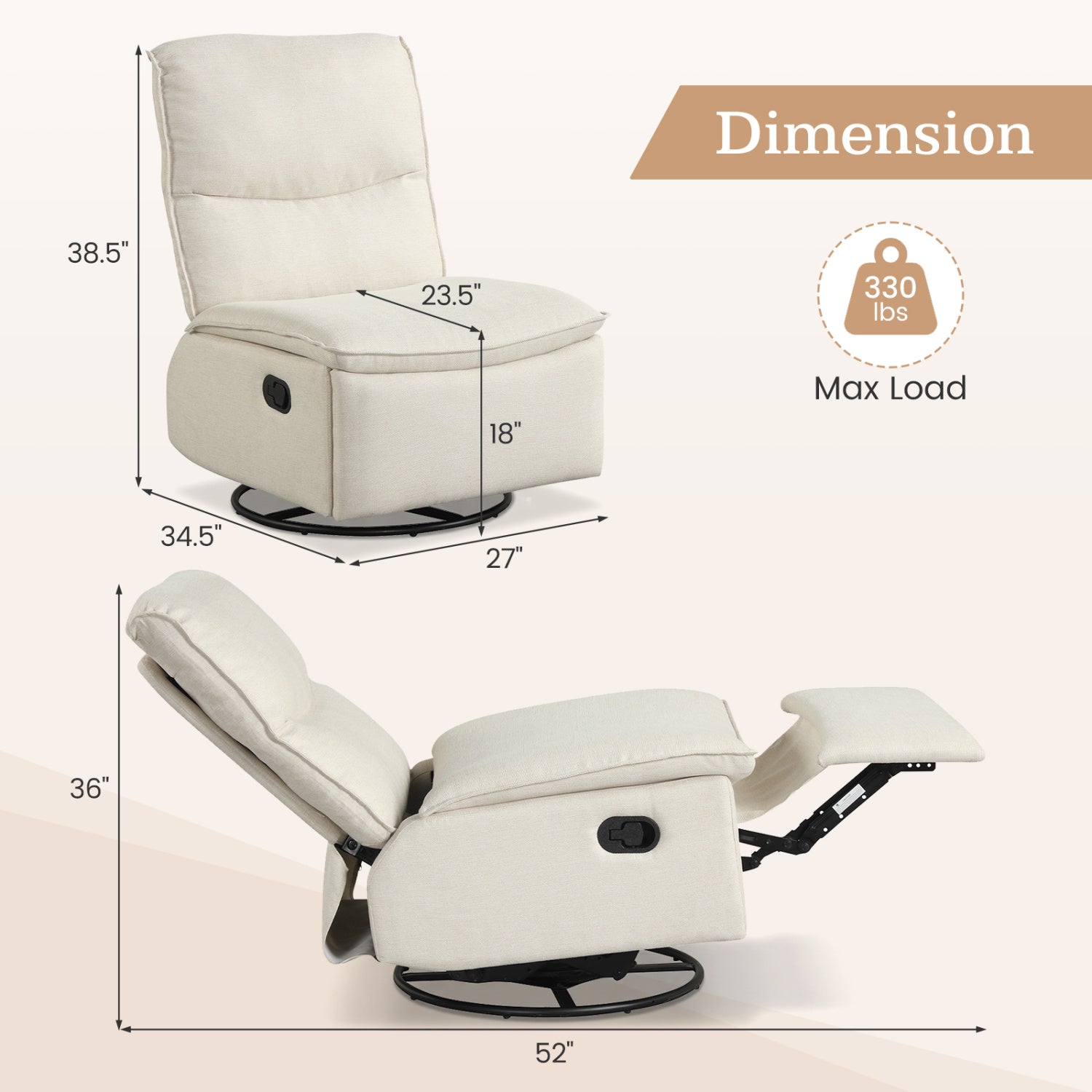 360° Swivel Rocking Chair with Cushioned Back for Living Room-Beige