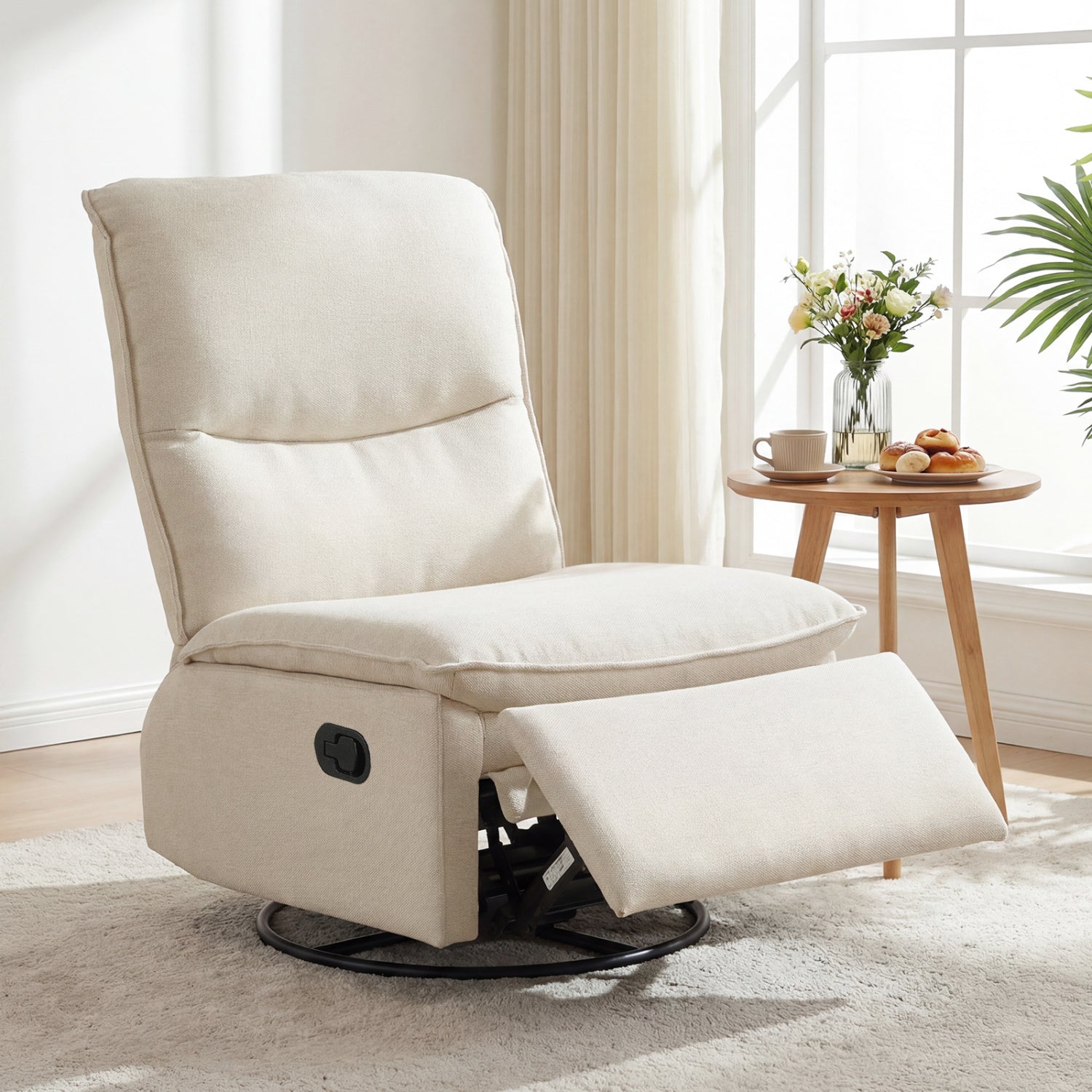 360° Swivel Rocking Chair with Cushioned Back for Living Room-Beige