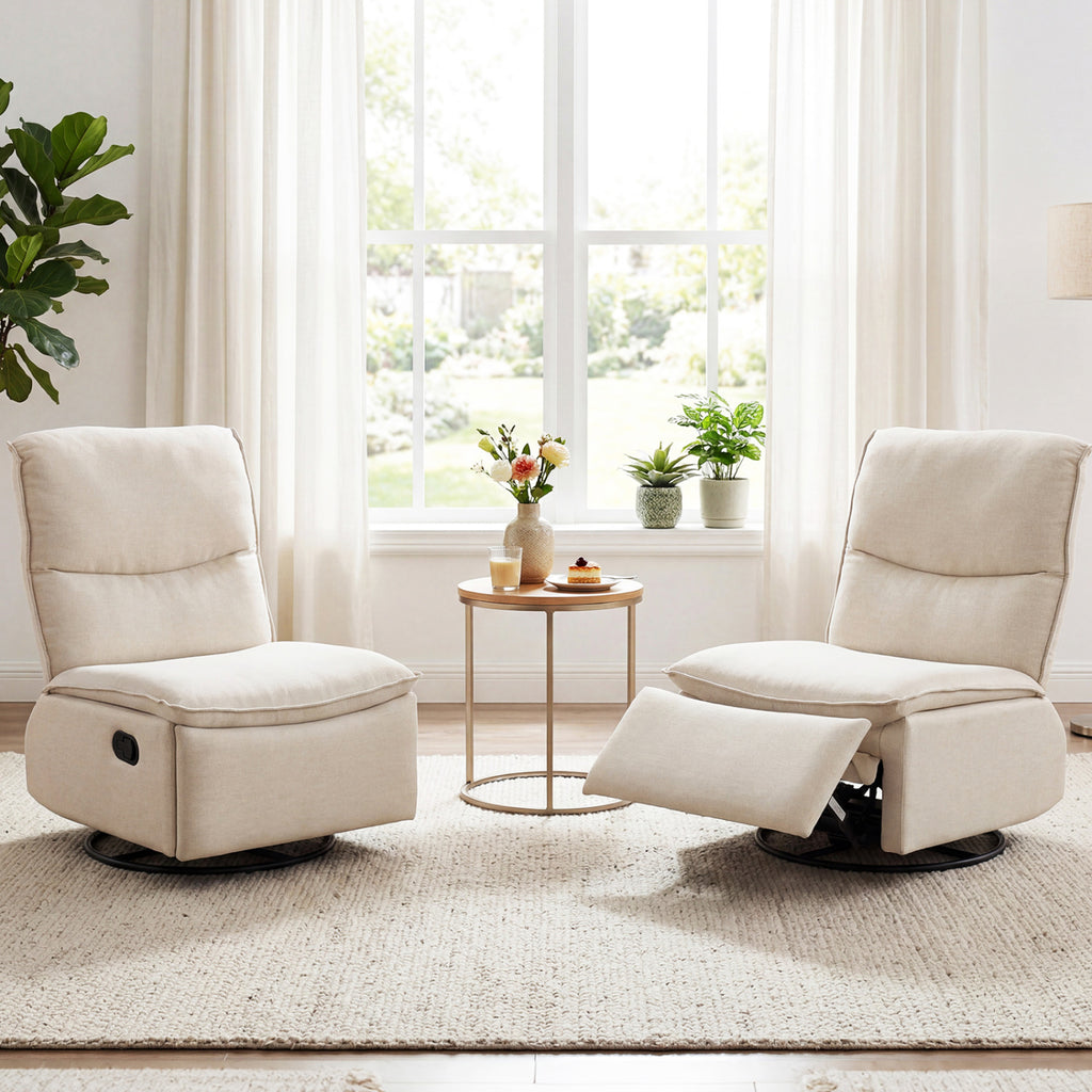 360° Swivel Rocking Chair with Cushioned Back for Living Room-Beige