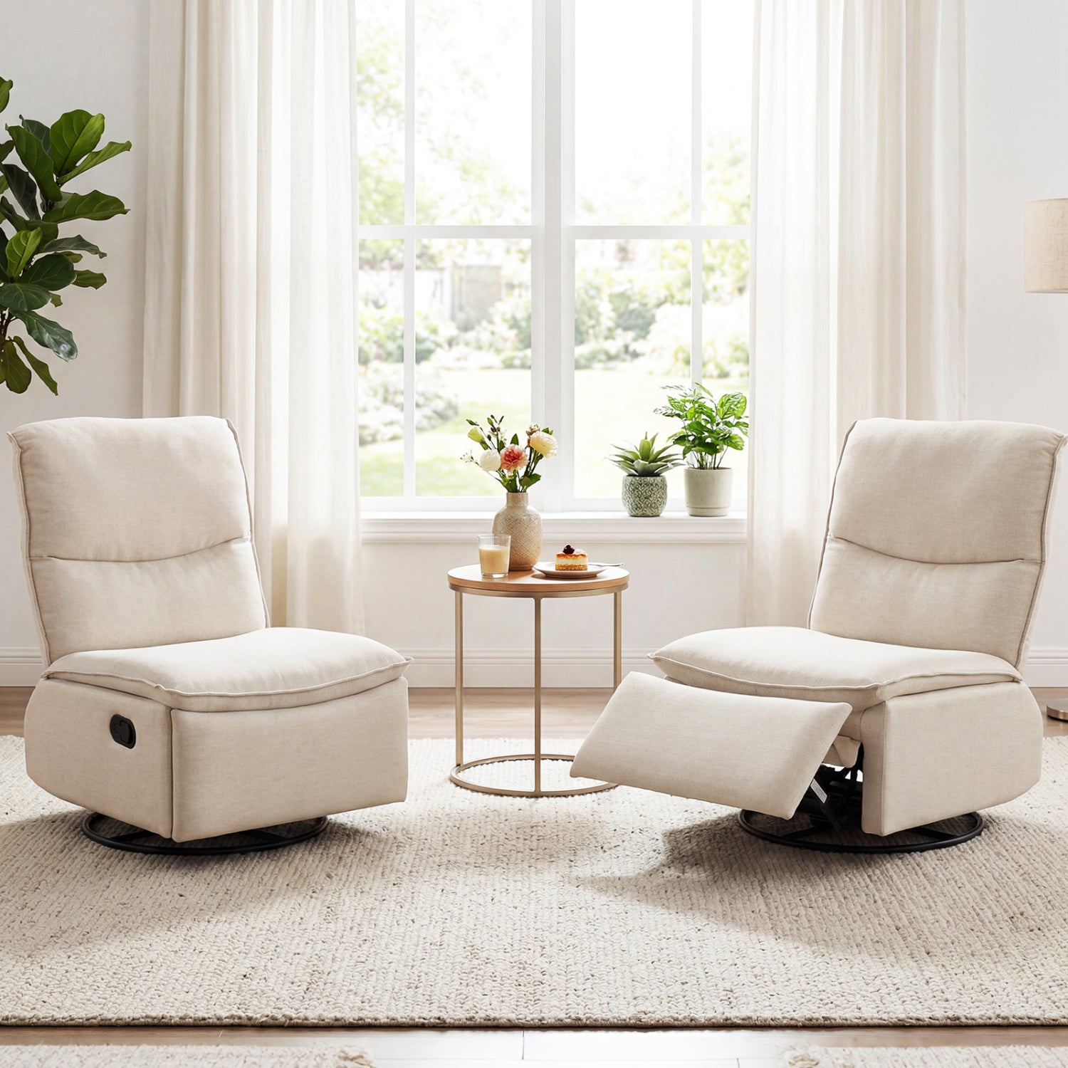 360° Swivel Rocking Chair with Cushioned Back for Living Room-Beige