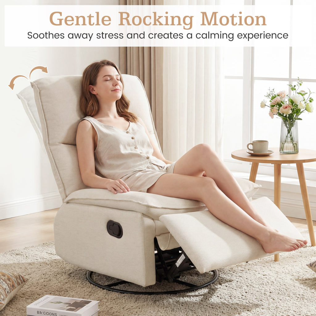360° Swivel Rocking Chair with Cushioned Back for Living Room-Beige