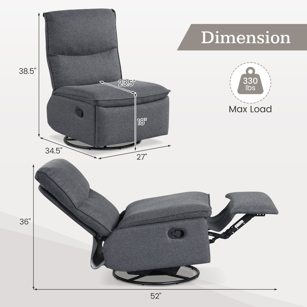 360° Swivel Rocking Chair with Cushioned Back for Living Room-Gray