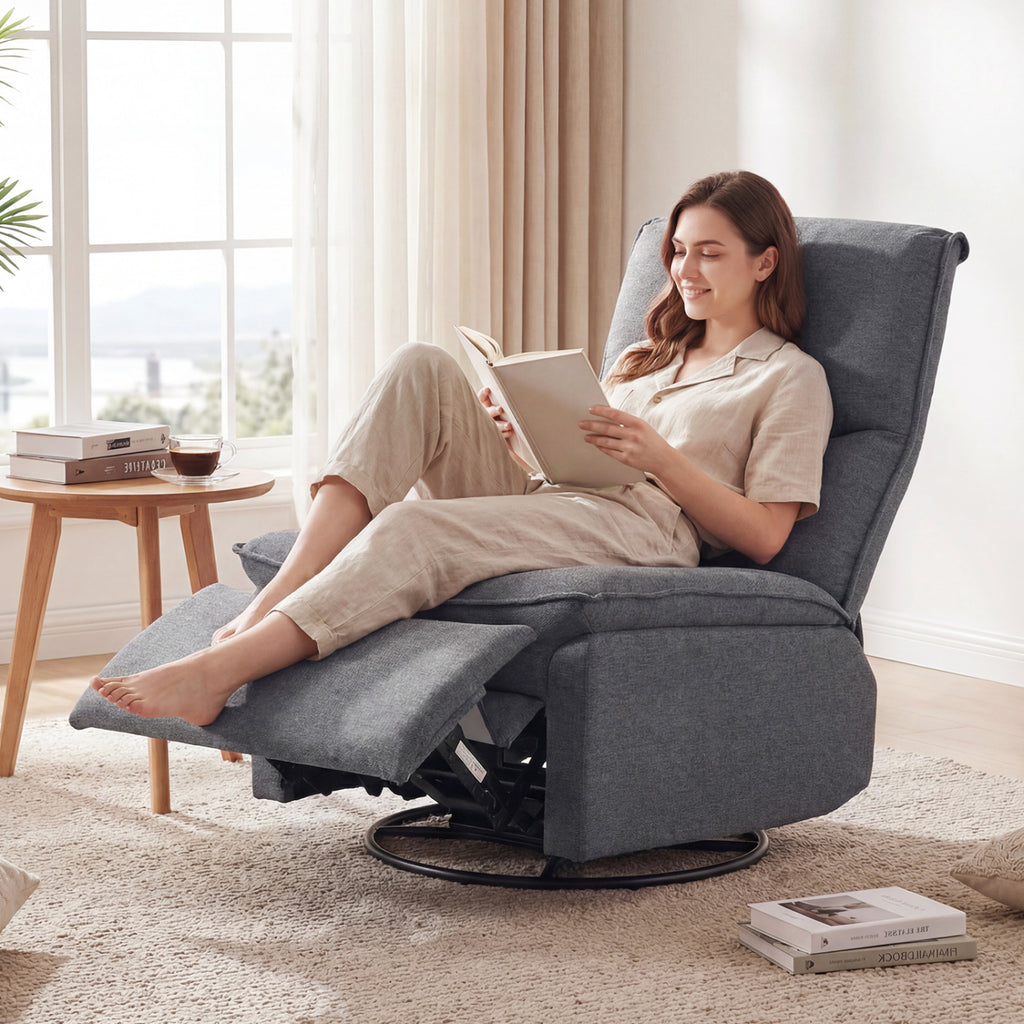 360° Swivel Rocking Chair with Cushioned Back for Living Room-Gray