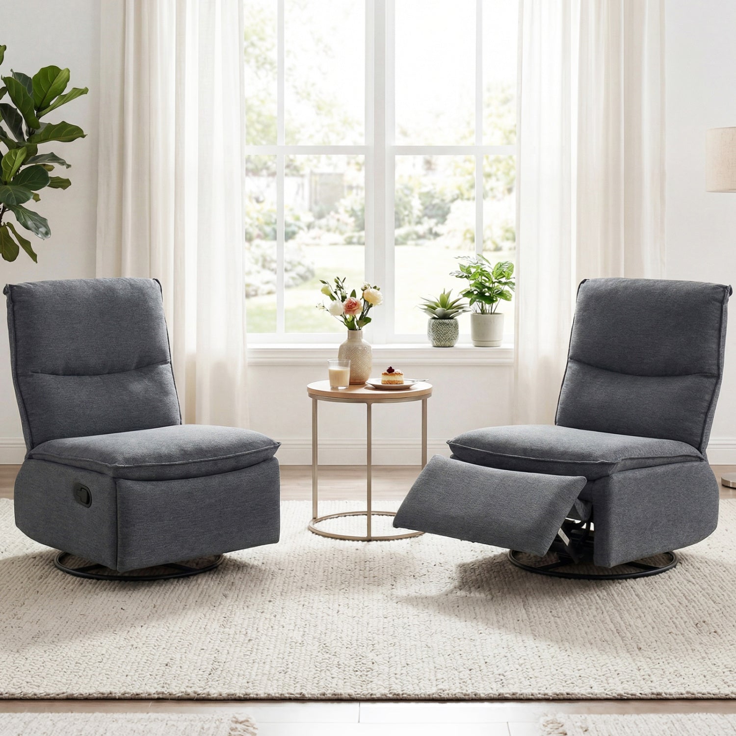 360° Swivel Rocking Chair with Cushioned Back for Living Room-Gray